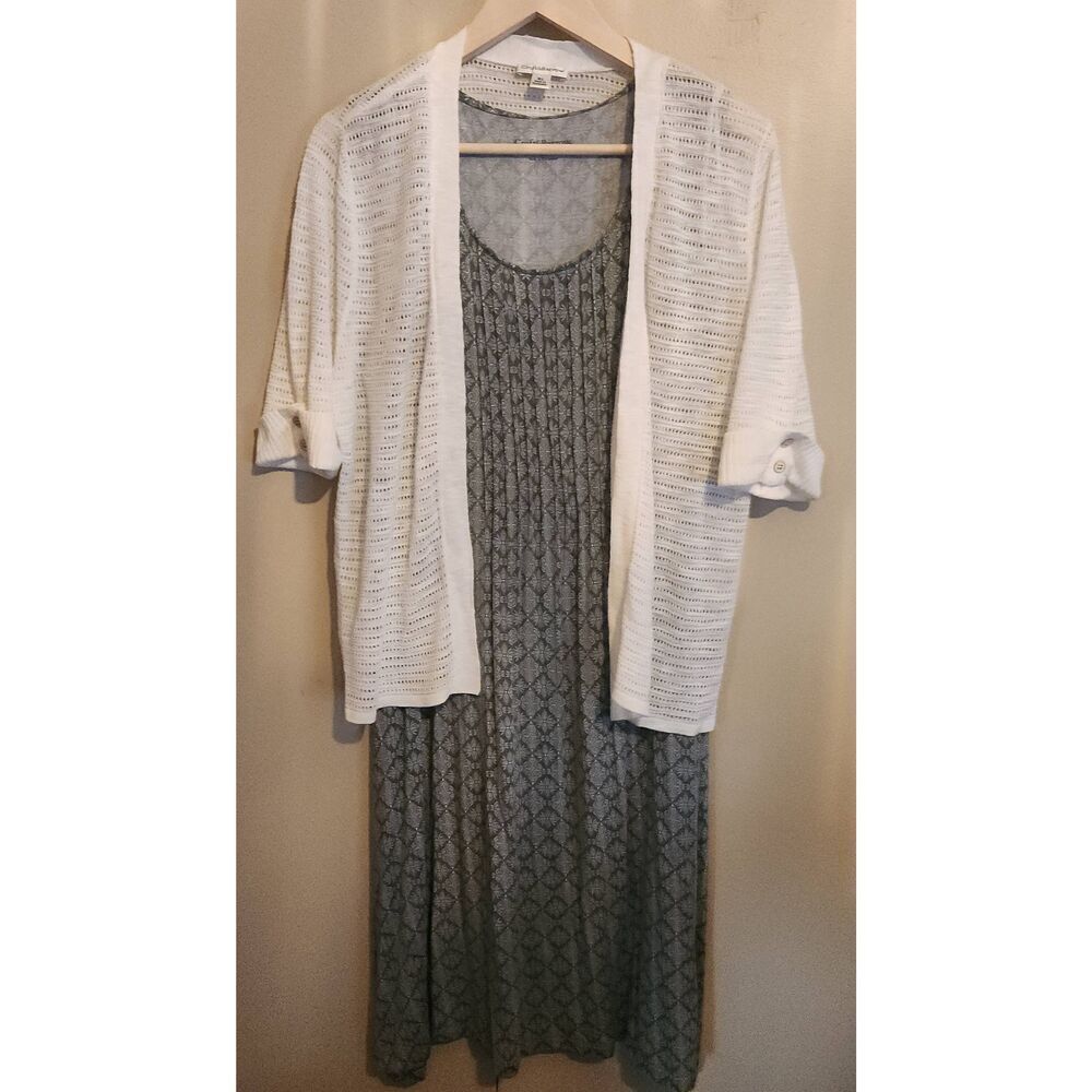 C15 Croft & Barrow white open front loose knit  sweater cardigan short sleeves